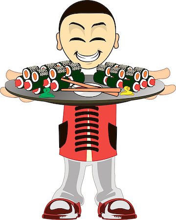 simsearch:400-05230474,k - Illustration of a asian waiter on a white background Stock Photo - Budget Royalty-Free & Subscription, Code: 400-08163523