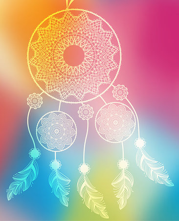 dream catcher - Dreamcatcher with feathers on a colored background Stock Photo - Budget Royalty-Free & Subscription, Code: 400-08163573