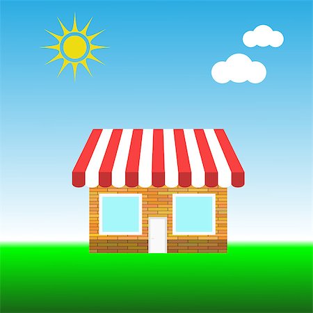 retail store - Building a Small Shop on Blue Sky Background Photographie de stock - Aubaine LD & Abonnement, Code: 400-08163657