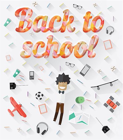 Back to School concept. School boy lying on the floor and dream. Vector illustration Stock Photo - Budget Royalty-Free & Subscription, Code: 400-08163669