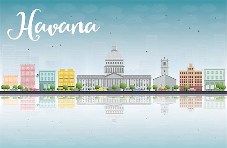 simsearch:400-08294311,k - Havana Skyline with Color Building and Blue Sky. Vector Illustration Foto de stock - Super Valor sin royalties y Suscripción, Código: 400-08163673