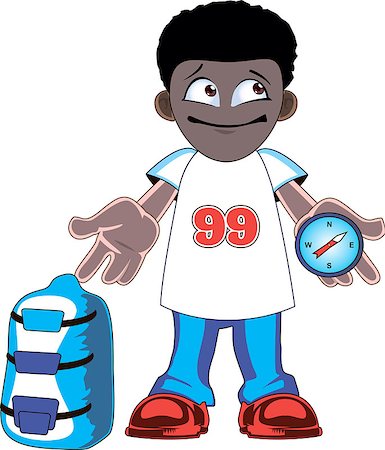 simsearch:400-04557469,k - Cartoon traveler with a large backpack and compass. Backpacker illustration. Foto de stock - Super Valor sin royalties y Suscripción, Código: 400-08163739