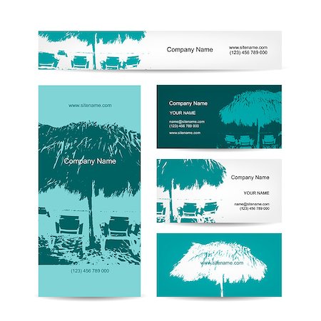 paper umbrella - Business card design, tropical resort. Vector illustration Stock Photo - Budget Royalty-Free & Subscription, Code: 400-08163861