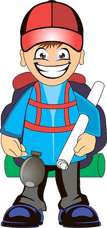 simsearch:400-04557469,k - Cartoon traveler with a large backpack and map. Backpacker illustration. Stock Photo - Budget Royalty-Free & Subscription, Code: 400-08163960