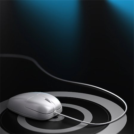 simsearch:400-09066724,k - White mouse over a target with wire, black background, blue reflection and blur effect. Square image Stock Photo - Budget Royalty-Free & Subscription, Code: 400-08184914