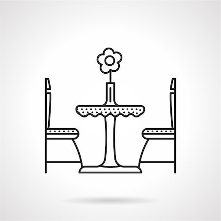 simsearch:400-06914796,k - Black flat line vector icon for table with flower in vase and two chair for cafe or restaurant interior on white background. Stock Photo - Budget Royalty-Free & Subscription, Code: 400-08184977