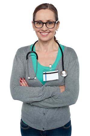simsearch:400-08131186,k - Profile shot of a confident casual female doctor, stethoscope around her neck. Foto de stock - Royalty-Free Super Valor e Assinatura, Número: 400-08185395