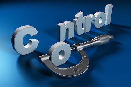 Concept of mchanical measurement or quality. Word control in 3D with the letter O measured by a micrometer, blue background Stock Photo - Budget Royalty-Free & Subscription, Code: 400-08186196