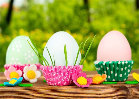 easter spring meadow - Colorful handmade easter eggs over spring green background Stock Photo - Budget Royalty-Free & Subscription, Code: 400-08186301
