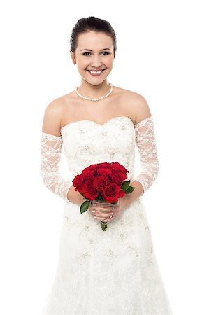 simsearch:400-04762831,k - Isolated glamorous studio shot of a bride with a rose bouquet Stock Photo - Budget Royalty-Free & Subscription, Code: 400-08186917