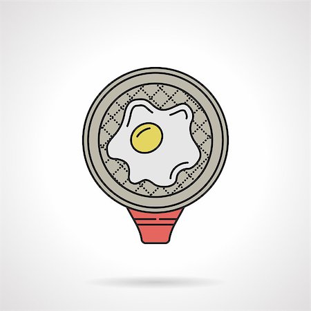 Flat color design vector icon for red pan with fried egg on white background. Breakfast menu Stock Photo - Budget Royalty-Free & Subscription, Code: 400-08187644