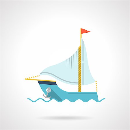 simsearch:400-05368684,k - Flat color design vector icon for blue sail ship anchor on waves on white background. Fotografie stock - Microstock e Abbonamento, Codice: 400-08187641