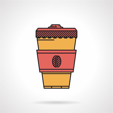 simsearch:400-08978724,k - Flat color design vector icon for yellow coffee cup with red lid and holder with coffee bean on white background. Photographie de stock - Aubaine LD & Abonnement, Code: 400-08187669
