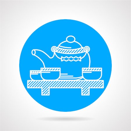 simsearch:400-08788133,k - Flat round blue vector icon with white line set for tea ceremony on gray background. Stock Photo - Budget Royalty-Free & Subscription, Code: 400-08187660