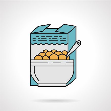 Flat color design vector icon for box and bowl with cereal on white background. Breakfast menu Photographie de stock - Aubaine LD & Abonnement, Code: 400-08187662
