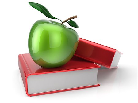 Books and green apple education health reading textbook learning examination concept. 3d render isolated on white Stock Photo - Budget Royalty-Free & Subscription, Code: 400-08187739