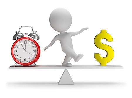 simsearch:400-06876570,k - 3d small person catches a balance between money and time. 3d image. White background. Foto de stock - Royalty-Free Super Valor e Assinatura, Número: 400-08187893