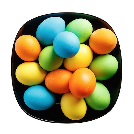 simsearch:400-07921731,k - Easter eggs on a black plate. Isolated with clipping path. Top view. Stock Photo - Budget Royalty-Free & Subscription, Code: 400-08187999