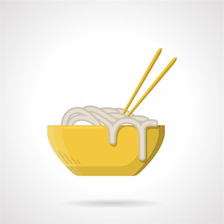simsearch:400-09225001,k - Flat color design vector icon for yellow bowl with noodles and yellow chopsticks on white background. Stock Photo - Budget Royalty-Free & Subscription, Code: 400-08188057