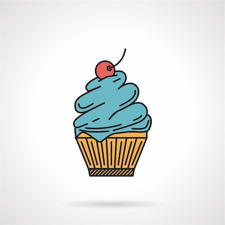 simsearch:400-08619836,k - Flat color design vector icon for cupcake with blue cream and cherry on top on white background. Photographie de stock - Aubaine LD & Abonnement, Code: 400-08188084