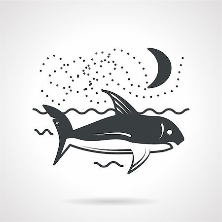 simsearch:400-08530017,k - Black vector icon for sea with floating shark under the moonlight on white background. Stockbilder - Microstock & Abonnement, Bildnummer: 400-08188081