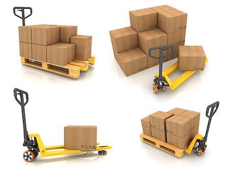 simsearch:400-05730843,k - Warehouse Concept. Set of 3D Pallet Truck and Cardboard Boxes. Stock Photo - Budget Royalty-Free & Subscription, Code: 400-08188136