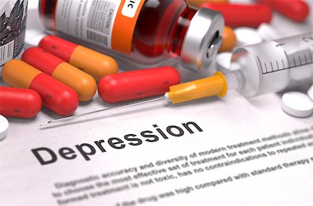 simsearch:400-05228225,k - Depression - Printed Diagnosis with Red Pills, Injections and Syringe. Medical Concept with Selective Focus. Stock Photo - Budget Royalty-Free & Subscription, Code: 400-08188160
