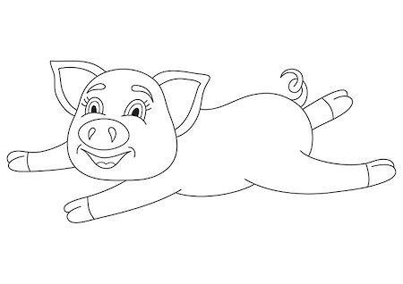 Vector illustration of cute pig, funny piggy, coloring book page for children Stock Photo - Budget Royalty-Free & Subscription, Code: 400-08188178