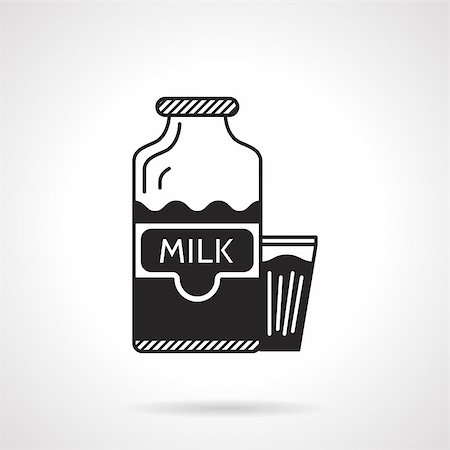 simsearch:400-04499805,k - Black vector icon for bottle of milk and glass for healthy breakfast on white background. Photographie de stock - Aubaine LD & Abonnement, Code: 400-08188259