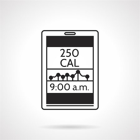 simsearch:400-08152542,k - Black silhouette vector icon for calorie counter app with graph and time on white background. Stock Photo - Budget Royalty-Free & Subscription, Code: 400-08188265