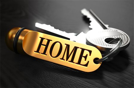 simsearch:400-07291694,k - Keys with Word 'Home' on Golden Label over Black Wooden Background. Closeup View, Selective Focus, 3D Render. Stock Photo - Budget Royalty-Free & Subscription, Code: 400-08188554
