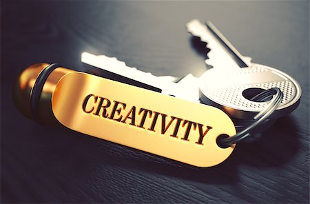 simsearch:400-07472751,k - Keys with Word 'Creativity' on Golden Label over Black Wooden Background. Closeup View, Selective Focus, 3D Render. Toned Image. Stock Photo - Budget Royalty-Free & Subscription, Code: 400-08188559