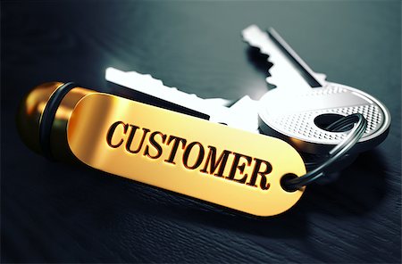 Customers Concept. Keys with Golden Keyring on Black Wooden Table. Closeup View, Selective Focus, 3D Render. Toned Image. Stock Photo - Budget Royalty-Free & Subscription, Code: 400-08188551