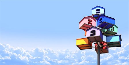 simsearch:400-07297829,k - Colorful nesting boxes on blue sky background Foto de stock - Super Valor sin royalties y Suscripción, Código: 400-08188715