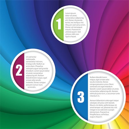 simsearch:400-07620578,k - Infographic design with numbered options and twirling rainbow background Fotografie stock - Microstock e Abbonamento, Codice: 400-08188769