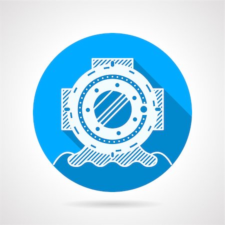 diver in the suit - Blue flat round vector icon with white contour heavy helmet for scuba diving on gray  background. Long shadow design Stock Photo - Budget Royalty-Free & Subscription, Code: 400-08188795
