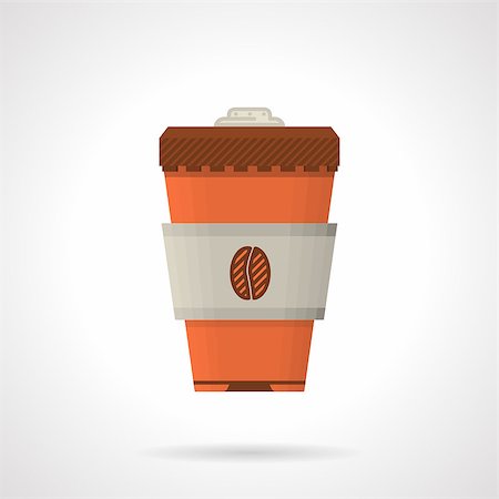 simsearch:400-08371658,k - Single flat color style vector icon for orange disposable coffee cup with holder on white background. Fotografie stock - Microstock e Abbonamento, Codice: 400-08188815