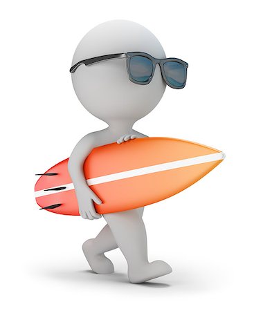 simsearch:400-04124750,k - 3d small person in sunglasses walking with surfboard. 3d image. White background. Stock Photo - Budget Royalty-Free & Subscription, Code: 400-08188940