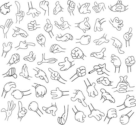 Vector illustrations lineart pack of cartoon hands in various gestures. Stock Photo - Budget Royalty-Free & Subscription, Code: 400-08188952