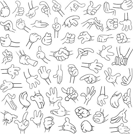 Vector illustrations lineart pack of cartoon hands in various gestures. Stock Photo - Budget Royalty-Free & Subscription, Code: 400-08188953