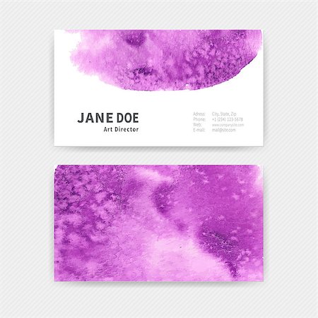 Set of two business cards with hand drawn watercolor texture. Vector illustration. Stock Photo - Budget Royalty-Free & Subscription, Code: 400-08188999