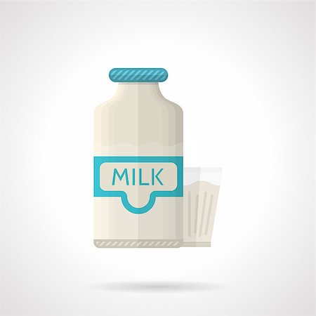 simsearch:400-08262916,k - Single flat color style vector icon for white milk bottle with blue elements and glass for breakfast menu on white background. Photographie de stock - Aubaine LD & Abonnement, Code: 400-08189068