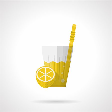 Single flat color design vector icon for glass with fresh citrus juice and half of lemon on white background. Fotografie stock - Microstock e Abbonamento, Codice: 400-08189084