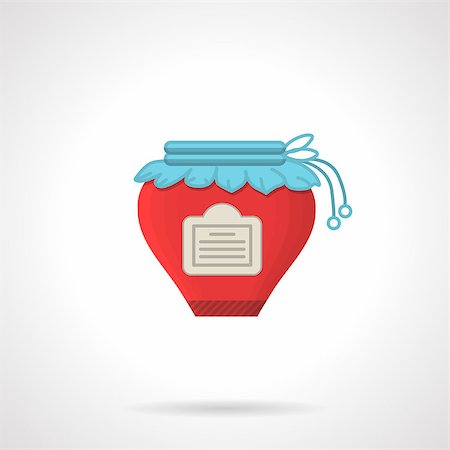 simsearch:400-06639321,k - Single flat color design vector icon for jar with red jam, label and blue tissue lid with rope on white background. Stock Photo - Budget Royalty-Free & Subscription, Code: 400-08189094