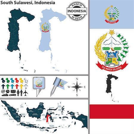 simsearch:400-08192906,k - Vector map of region South Sulawesi with coat of arms and location on Indonesian map Photographie de stock - Aubaine LD & Abonnement, Code: 400-08189264