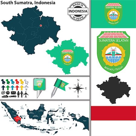 simsearch:400-08192906,k - Vector map of region South Sumatra with coat of arms and location on Indonesian map Photographie de stock - Aubaine LD & Abonnement, Code: 400-08189265
