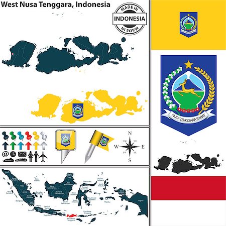 simsearch:400-08192906,k - Vector map of region West Nusa Tenggara with coat of arms and location on Indonesian map Photographie de stock - Aubaine LD & Abonnement, Code: 400-08189270