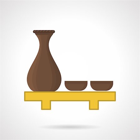 simsearch:600-02347823,k - Flat color style vector icon for sake set with brown jug and two cups on the wooden yellow table on white background. Photographie de stock - Aubaine LD & Abonnement, Code: 400-08189344