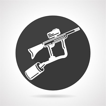 simsearch:400-08041679,k - Single black round flat design vector icon with white silhouette paintball marker on gray background. Foto de stock - Royalty-Free Super Valor e Assinatura, Número: 400-08189357
