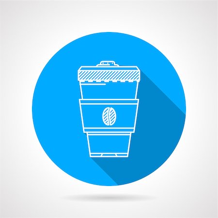 simsearch:400-08978724,k - Round blue flat vector icon with white line disposable coffee cup with cap and holder on gray background with long shadows. Photographie de stock - Aubaine LD & Abonnement, Code: 400-08189351